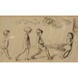 British School, 20th Century, pencil sketch, 'What's The Time Mr Wolf', unsigned, framed and
