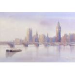 Lanyu Wang-Kemp (British/Chinese, Contemporary) "Twilight at Westminster" , watercolour, signed,