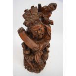 Large wooden carved Chinese figure of an immortal, 50cm high