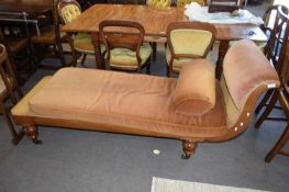 Victorian mahogany framed chaise longue or day bed with scrolled back and loose seat cushion and