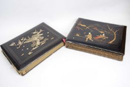 Two Japanese albums lacquer decoration, the interior with landscape scenes in watercolour on each