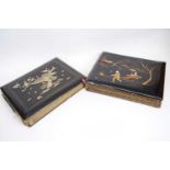 Two Japanese albums lacquer decoration, the interior with landscape scenes in watercolour on each