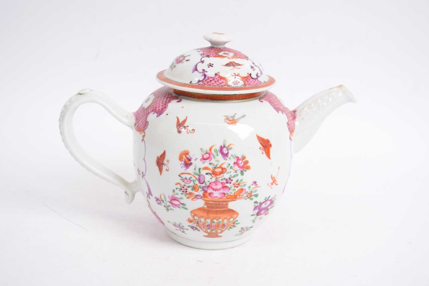 18th century Chinese porcelain famille rose tea pot, 15cm high (glaze crack to base)