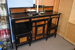 Late 19th century aesthetic style ebonised and walnut veneered sideboard decorated with painted