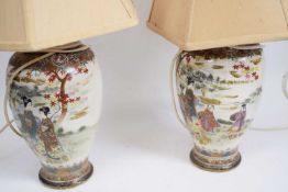 Pair of Japanese porcelain table lamps decorated with geishas