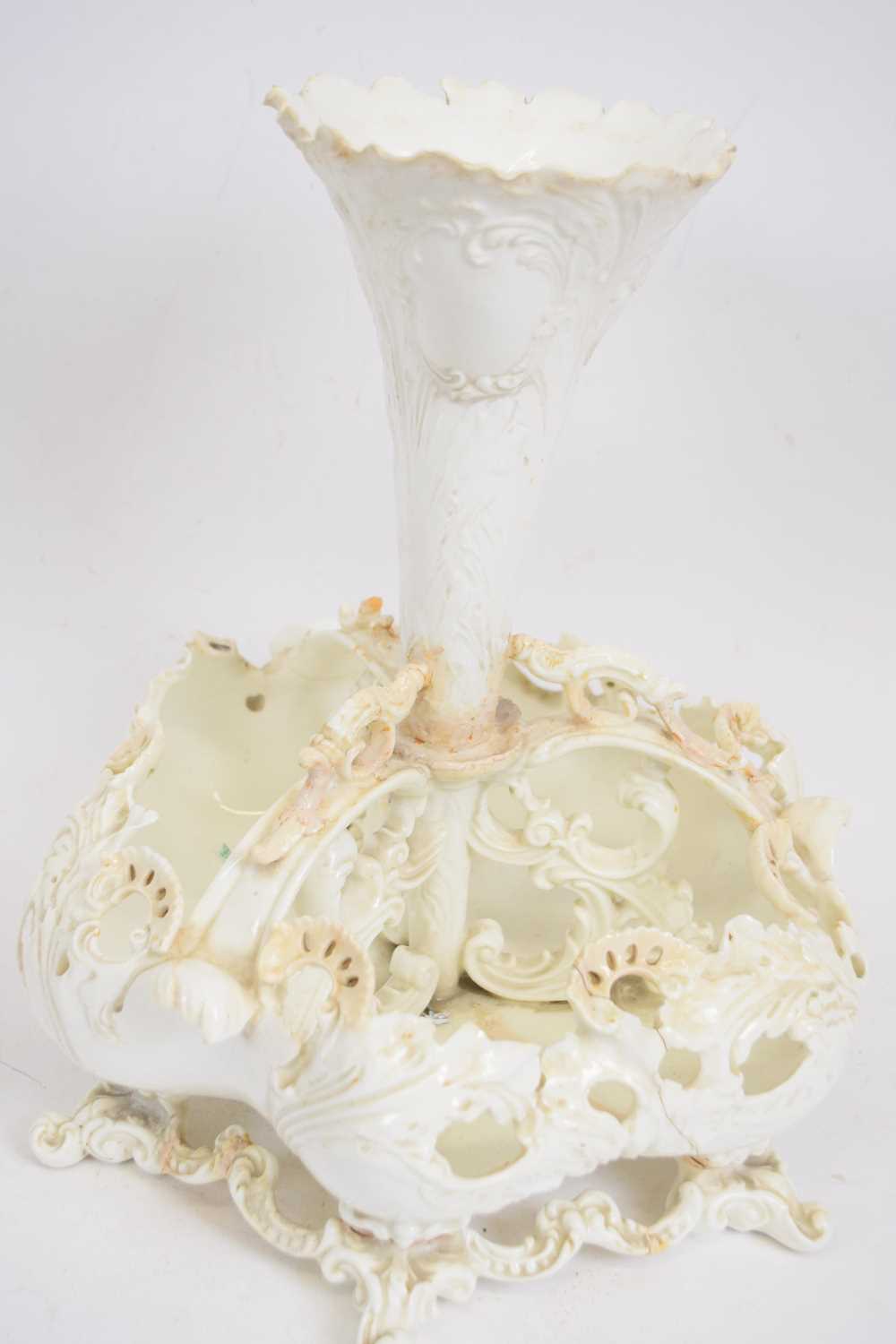 Large Victorian porcelain centrepiece, indistinctly marked, (a/f)