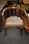 Edwardian mahogany bow back chair with mushroom upholstered seats, 54cm wide