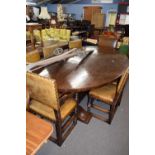 Large reproduction oval oak dining table raised on a heavy stretcher base, 244cm wide, together with