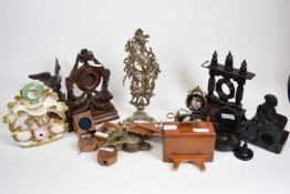 Quantity of late 19th century watch holders, some wood with painted designs, pottery example, and