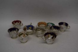 Quantity of English porcelain cups and saucers, all with typical designs