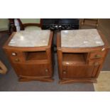 Pair of Art Deco style oak and marble topped bedside cabinets, 50cm wide