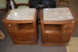 Pair of Art Deco style oak and marble topped bedside cabinets, 50cm wide