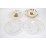 Group of four commemorative glass dishes including Baden-Powell 'Relief of Mafeking', Victoria's