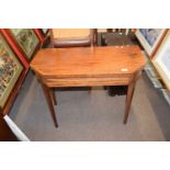 19th century mahogany folding card table with canted corners raised on tapering square legs