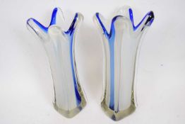 Pair of frosted blue glass vases