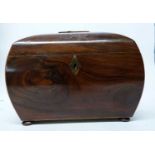 19th century mahogany tea caddy of lobed shape with stringing, 20cm long
