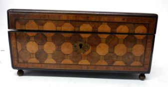 19th century box with parquetry type design, 21cm long