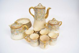 Japanese Satsuma coffee set with five coffee cups and saucers, all with a millefiori design