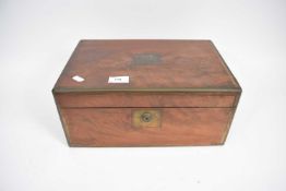 19th century mahogany writing box with brass stringing, 35cm long