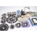 Group of mainly Wedgwood black basalt wares, various boxes and plates, two table lighters,