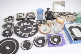Group of mainly Wedgwood black basalt wares, various boxes and plates, two table lighters,