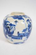 Globular Chinese vase painted in blue and white with figures