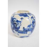 Globular Chinese vase painted in blue and white with figures