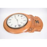 Drop dial wall clock with Roman numerals to dial, in light oak circular frame, 42cm diam