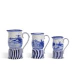 A graduated set of three late 19th century Doulton Burslem Art Nouveau jugs all printed in blue with