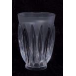 A heavy Lalique moulded clear and frosted glass vase with a striped design engraved mark to base21cm