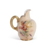 Royal Worcester ewer decorated with flowers possibly by Edward Raby