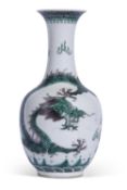 Chinese porcelain baluster vase decorated in famille vert with an Imperial dragon chasing the