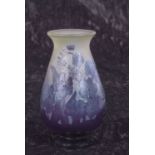 A Galle vase, the balustar body with etched floral decoration on a purple ground with Galle