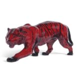 Royal Doulton Flambe figure of a Tiger with black stripes 36cm long