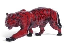 Royal Doulton Flambe figure of a Tiger with black stripes 36cm long