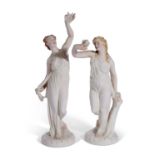 Two 19th century Worcester figures allegorical of Liberty and Captivity modelled as ladies, one