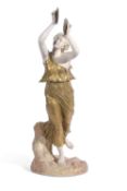 Large and impressive Royal Worcester Hadley figure of a musician or cymbalist, decorated in shot