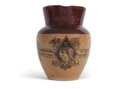 Unusual pub jug made to commemorate Queen Victoria's Jubilee, the reverse with H Hermann's The Three