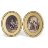 Pair of continental porcelain oval plaques probably KPM both painted with children, one with