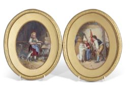 Pair of continental porcelain oval plaques probably KPM both painted with children, one with