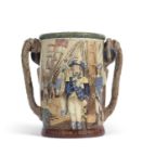 A series ware vase with rope handles decorated with Admiral Lord Nelson in relief the reverse with