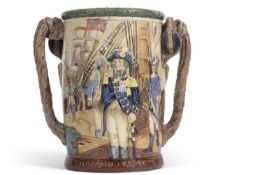 A series ware vase with rope handles decorated with Admiral Lord Nelson in relief the reverse with