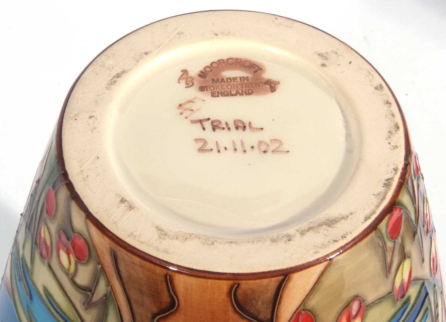 A Moorcroft trial vase with tube lined decoration in the Aquitaine pattern marked Trial and dated - Image 6 of 6