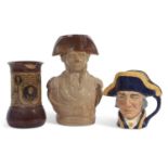 Group of Nelson items including a Royal Doulton jug of Nelson and his Captains, Royal Doulton