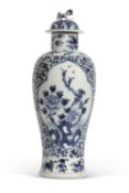 Chinese vase and cover with blue and white Kangxi style design, 19th century Qing dynasty, six