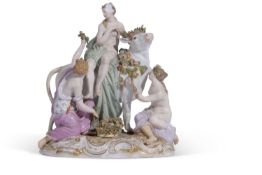 A 19th century Meissen group of Europa and the bull crossed swords and incised numerals to base (