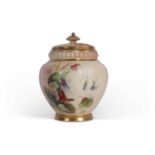 Royal Worcester jar and cover, blush ground painted with butterflies possibly by Raby