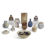 Group of studio pottery wares including vases by Peter Lane, a St Ives pottery vase a Moorcroft