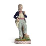 A 19h century Derby style figure, probably Samson, of a sailor standing on circular base puce