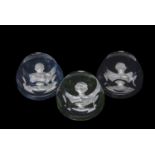 Group of three Baccarat commemorative paperweights of faceted form, representing Duke of